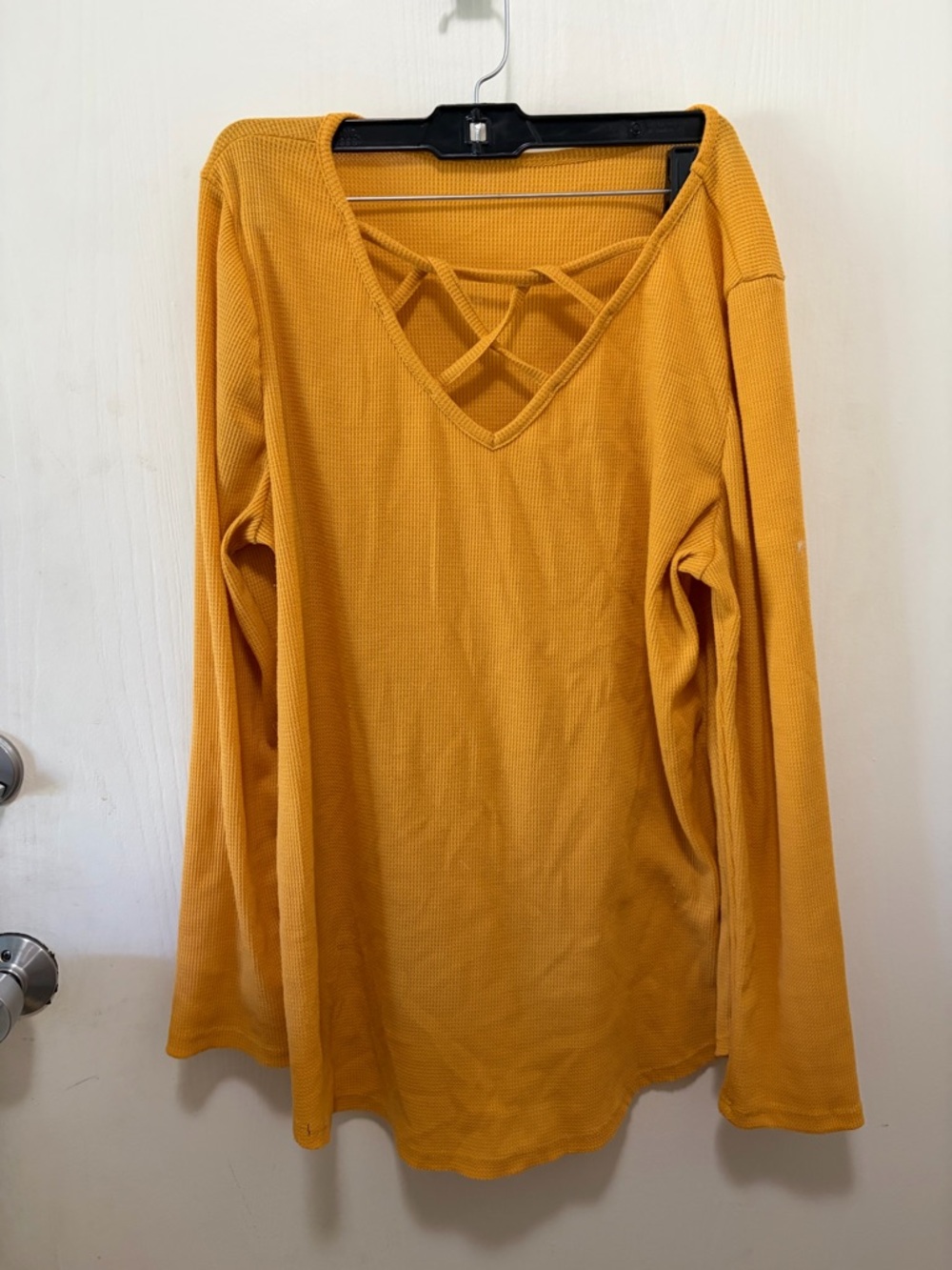 Women’s Long Sleeve Crisscross V-Neck Top - Mustard